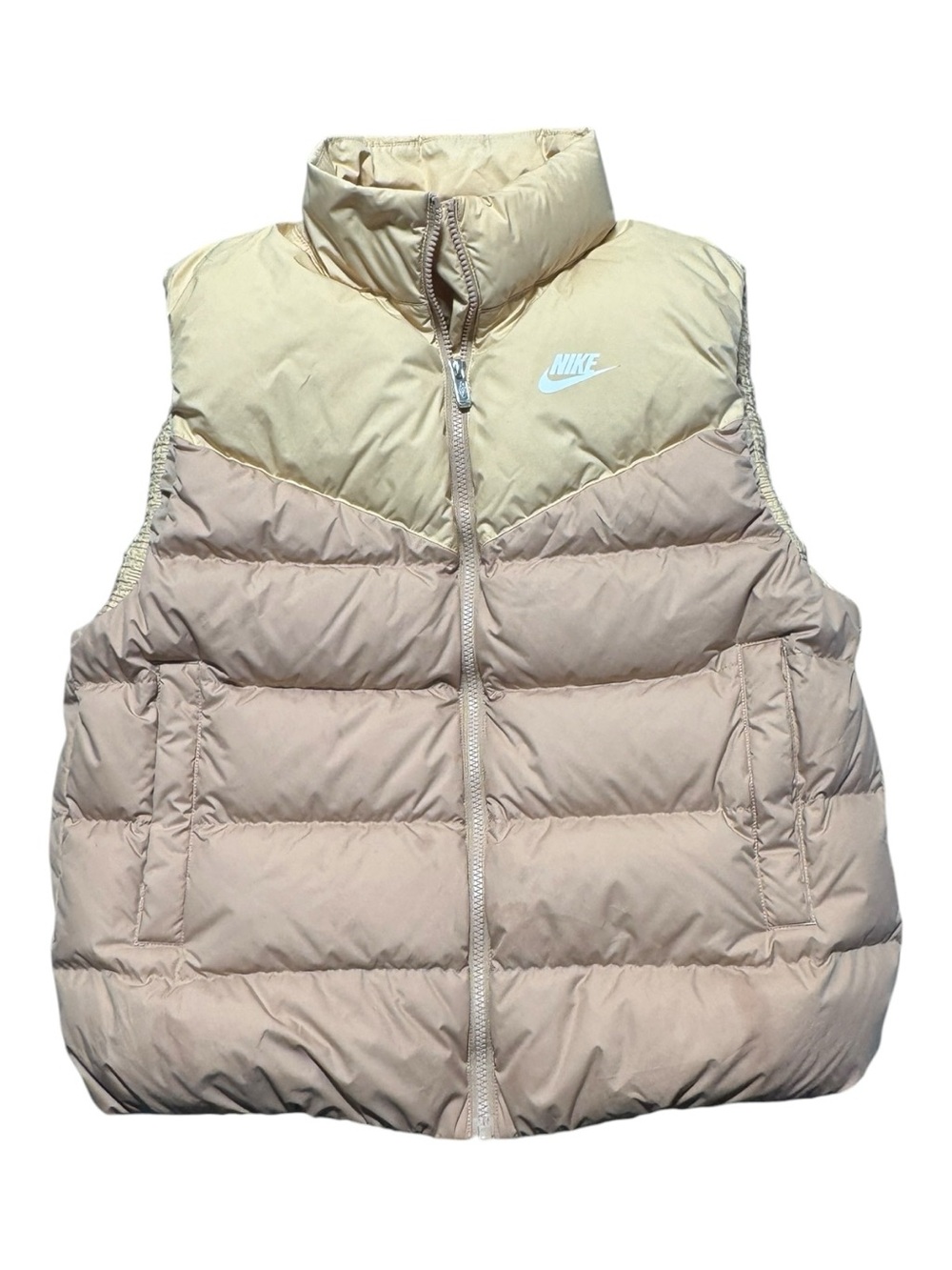 Nike Womens Small Down Therma fit Two-Tone Puffer Vest - Cream & Tan